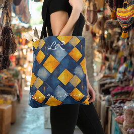 Bolsa Tote Saco de Toque de Diamante Azul e Amarelo e Elegant