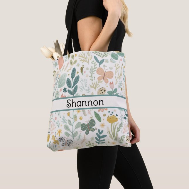 Bolsa Tote Saco de Toque de Flor Personalizado (Close Up)