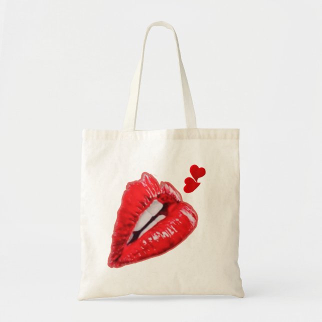 Bolsa Tote Saco de Toque de Lábios Vermelhos (Frente)