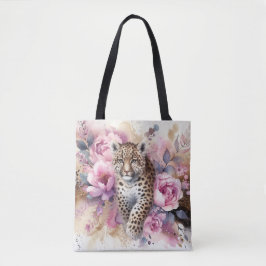 Bolsa Tote Saco de Toque de Leopard e Rosas