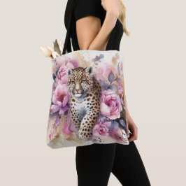 Bolsa Tote Saco de Toque de Leopard e Rosas