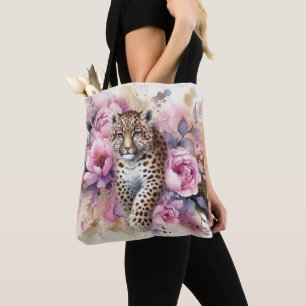 Bolsa Tote Saco de Toque de Leopard e Rosas