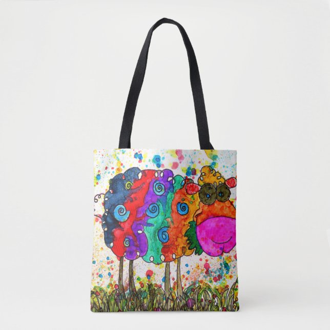 Bolsa Tote Saco de Toque de Ovelha Bonito e Colorido (Frente)