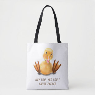 Bolsa Tote Saco de Toque de Pato Engraçado - Texto Personaliz