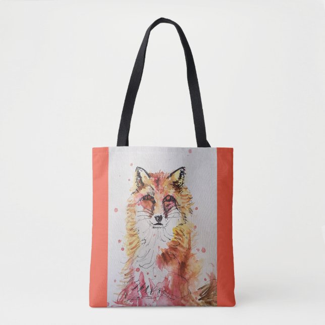 Bolsa Tote Saco de Toque dos Amantes de os animais de Aquarel (Frente)
