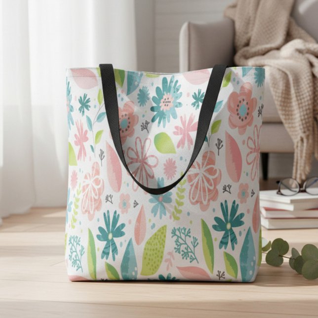 Bolsa Tote Saco de Toque Floral Rosa (Criador carregado)