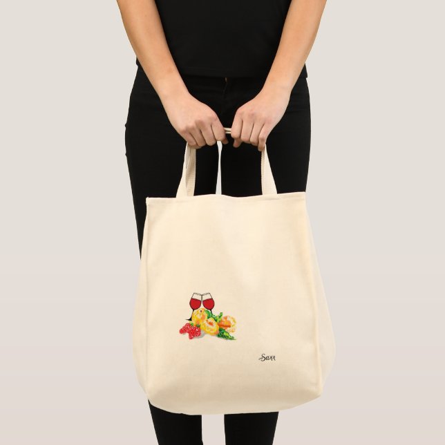 Bolsa Tote Saco de Toque: Frutas e Vinho (Frente (produto))