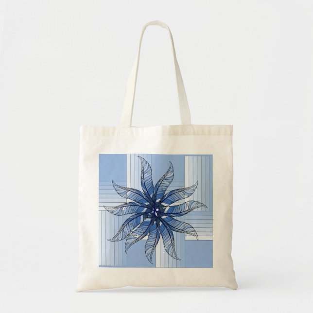 Bolsa Tote Saco de Toque - Roda de Pintura de Pena em Azul (Frente)