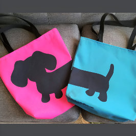 Bolsa Tote Saco de Toque Rosa e Negro Dachshund