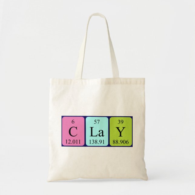 Bolsa Tote Saco de toques com nome de mesa periódica de argil (Frente)