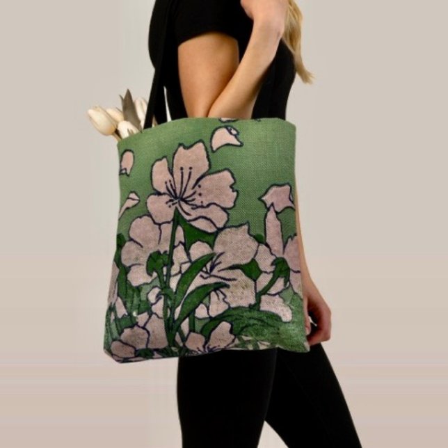 Bolsa Tote Saco de Toques em Cascata de Flor Rosa (Criador carregado)