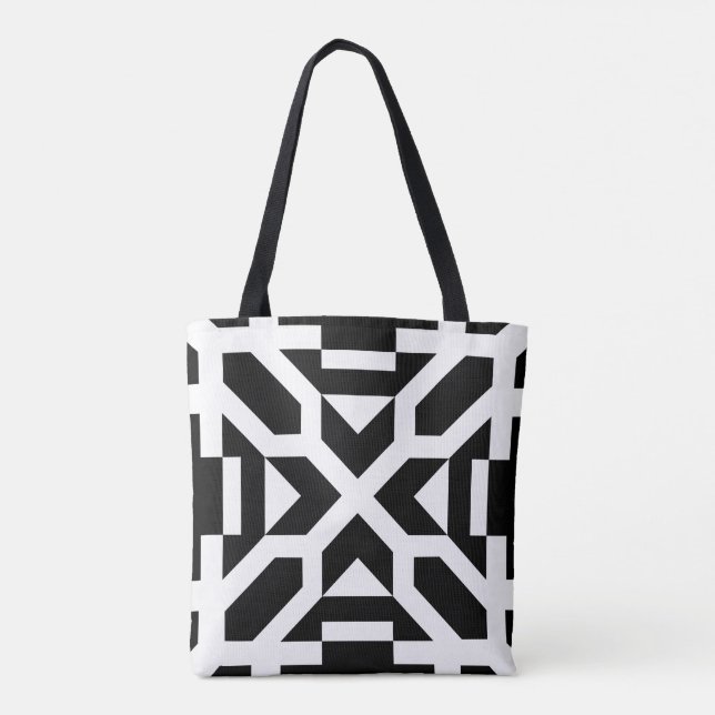 Bolsa Tote Saco de Toques Geométricos Branco e Preto-Chic (Verso)