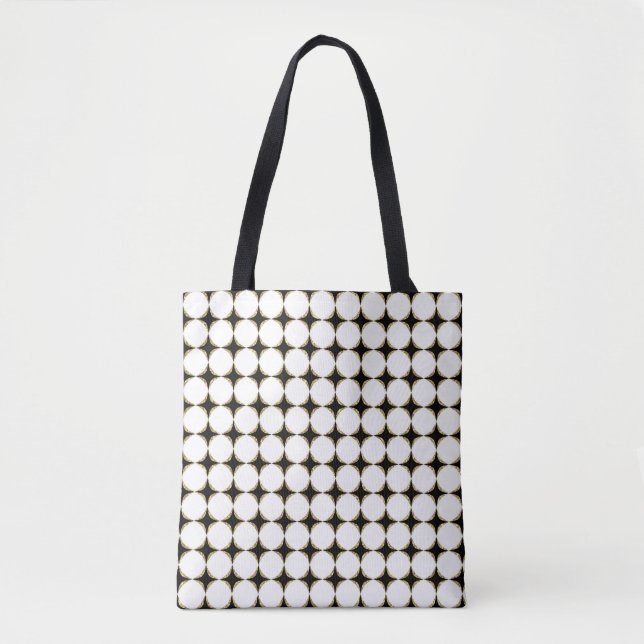 Bolsa Tote Saco de Toques Geométricos Preto, Branco e Dourado (Frente)