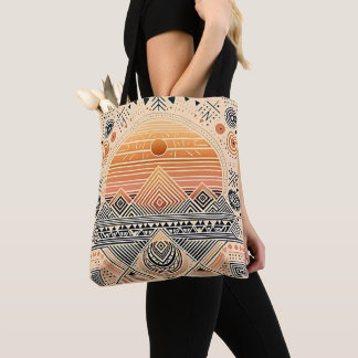 Bolsa Tote Saco de Toques Geométricos Tribal da Pirâmide Sunr