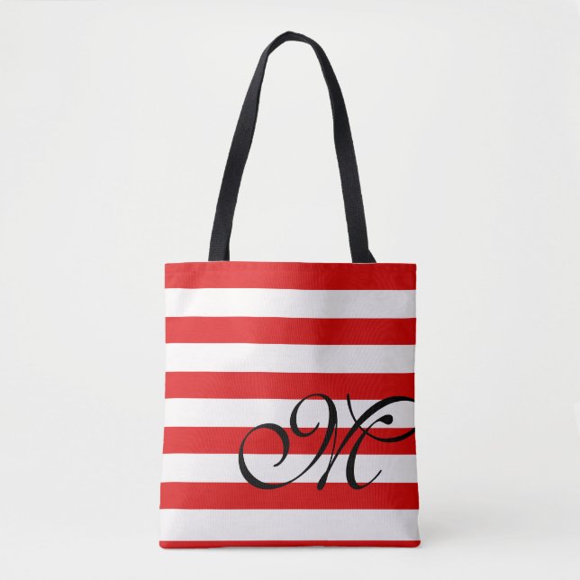 Bolsa Tote Saco de Toques Monograma e Stripes - Vermelho (Frente)