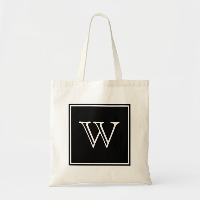 Bolsa Tote Saco de Toques Monograma Preto Quadrado (Frente)
