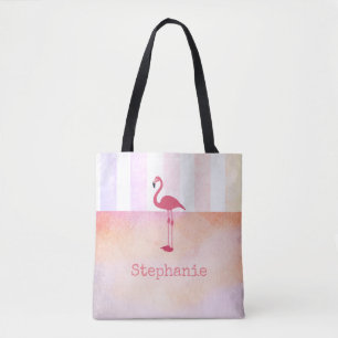 Bolsa Tote saco de toques personalizado de flamingo rosa pers