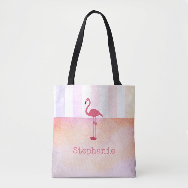 Bolsa Tote saco de toques personalizado de flamingo rosa pers (Frente)