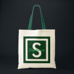 Bolsa Tote Saco de Toques Personalizado do Monograma Verde<br><div class="desc">Monograma Verde Personalizado</div>