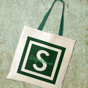 Bolsa Tote Saco de Toques Personalizado do Monograma Verde
