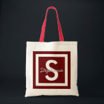 Bolsa Tote Saco de Toques Personalizado do Monograma Vermelho<br><div class="desc">Saco de tote personalizado com monograma vermelho</div>