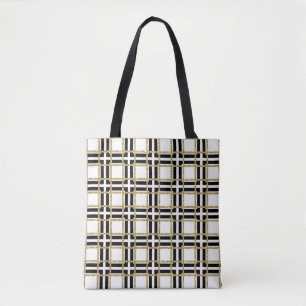 Bolsa Tote Saco de Toques Preto, Branco e Dourado Quadrados