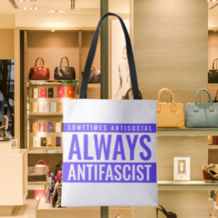 Bolsa Tote Saco de Toques Sempre Antifascista - Texto Azul Ne