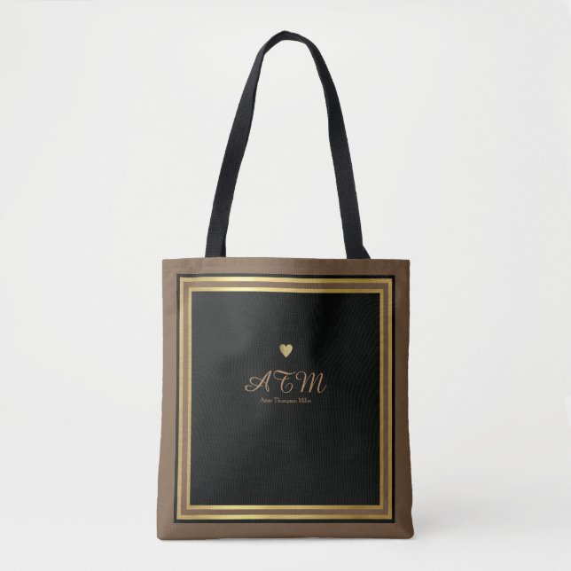 Bolsa Tote saco de tota com monograma castanho com corações d (Frente)