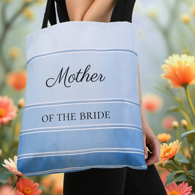 Bolsa Tote Saco de Tota com Strike Ton, Azul-Chic Náutico (Tote bag featuring a chic painted blue tone on tone striped design with a silver lining)