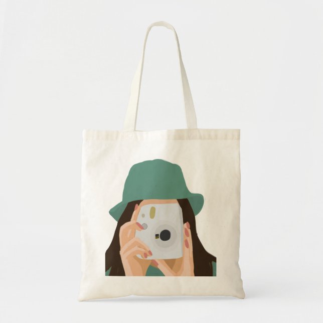 Bolsa Tote Saco de Tota da Rapariga Fotográfica - Illustrado  (Frente)