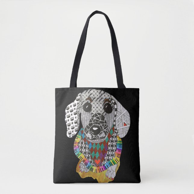 Bolsa Tote Saco de Tota Dachshund, Gelado e Colorido (Frente)