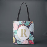 Bolsa Tote Saco de Tota de Colagem de Formas Tropicais Monogr<br><div class="desc">Um impressão feliz, ousado e colorido inspirado por um jardim tropical e Matisse e seus famosos recortes. Uma colagem totalmente tropical numa Base de Marinho. A flor e os elementos vegetais foram desenhados ou pintados em primeira mão e depois manipulados digitalmente para criar este padrão de "recorte de papel". Adicione...</div>