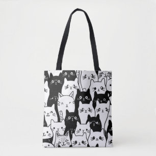 Bolsa Tote Saco de Tota de Gato Branco e Preto - Na moda