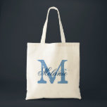 Bolsa Tote Saco de tota de monograma personalizado | azul e b<br><div class="desc">Saco de tota monograma de nome personalizado | marinho azul e branco. Design de logotipo Elegante com iniciais de letras monogramas. Boa ideia de presente para noiva,  florista,  madrinha de casamento e madrinhas nos casamentos.</div>