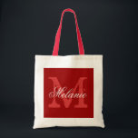 Bolsa Tote Saco de tota de monograma personalizado | Bordeaux<br><div class="desc">Saco de tota monograma de nome personalizado | Bordéus vermelho e branco. Design de logotipo elegante com lindas iniciais monográficas. Boa ideia de presente para noiva, florista, madrinha de casamento e madrinhas nos casamentos. Texto de script clássico com letra de fundo chic. Excelente também para chá de panela ou festa...</div>