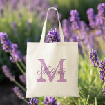 Bolsa Tote Saco de tota de monograma personalizado | lavanda<br><div class="desc">Saco de tota monograma de nome personalizado | lavanda roxa / lilás. Design de logotipo Elegante com iniciais de letras monogramas. Boa ideia de presente para noiva, florista, madrinha de casamento e madrinhas nos casamentos.</div>