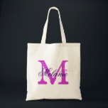 Bolsa Tote Saco de tota de monograma personalizado | Orquídea<br><div class="desc">Saco de tota monograma de nome personalizado | Cor roxa orquídea. Design de logotipo Elegante com iniciais de letras monogramas. Boa ideia de presente para noiva,  florista,  madrinha de casamento e madrinhas nos casamentos. tipografia de na moda.</div>