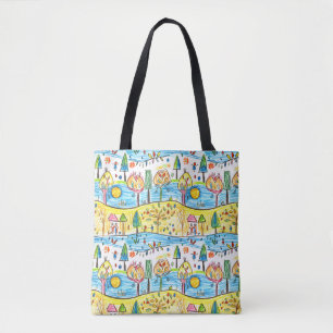 Bolsa Tote Saco de Tota de Paisagem de Outono Desenhado à Mão