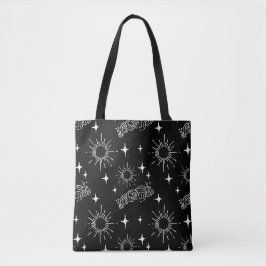 Bolsa Tote Saco de Tota do Sunburst Celestial Preto e Branco