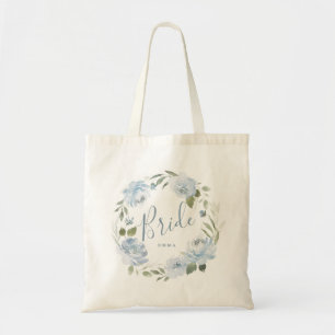 Bolsa Tote Saco de tota floral azul-poeirento personalizado