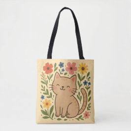 Bolsa Tote Saco de Tota Floral de Gato Cortado - Gatinho Ador
