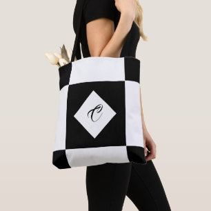 Bolsa Tote Saco de Tota Marcado com Monograma Moderno Preto e