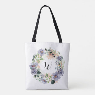 Bolsa Tote Saco de Tota Monograma de Flores Roxas