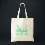 Bolsa Tote Saco de tota monograma de nome personalizado | Min<br><div class="desc">Saco de tota monograma de nome personalizado | cor verde-menta. Design de logotipo Elegante com iniciais de letras monogramas. Boa ideia de presente para noiva,  florista,  madrinha de casamento e madrinhas nos casamentos.</div>