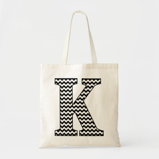 Bolsa Tote Saco de Tota Monograma "K" do Chevron Preto e Bran (Frente)