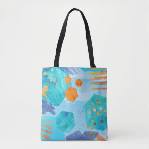 Bolsa Tote saco de tota pintado com abstrato de cor azul-hexá