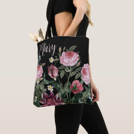 Bolsa Tote Saco de Tota Preto Personalizado - Padrão Floral