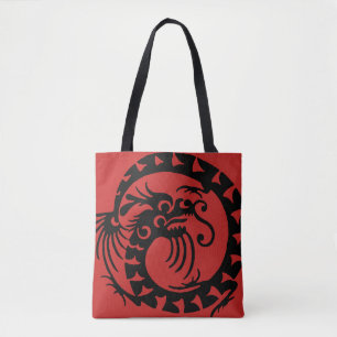 Bolsa Tote Saco de Tota Silhuette do Dragão Circular