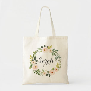 Bolsa Tote Saco de Tota Verde com Blush Floral Personalizado