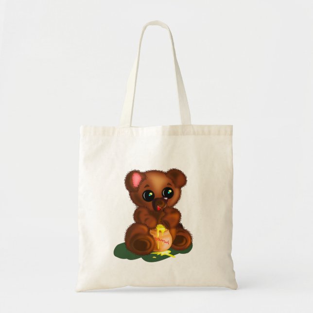 Bolsa Tote Saco de Tote com Urso de Mel Bonito - Pintura (Frente)